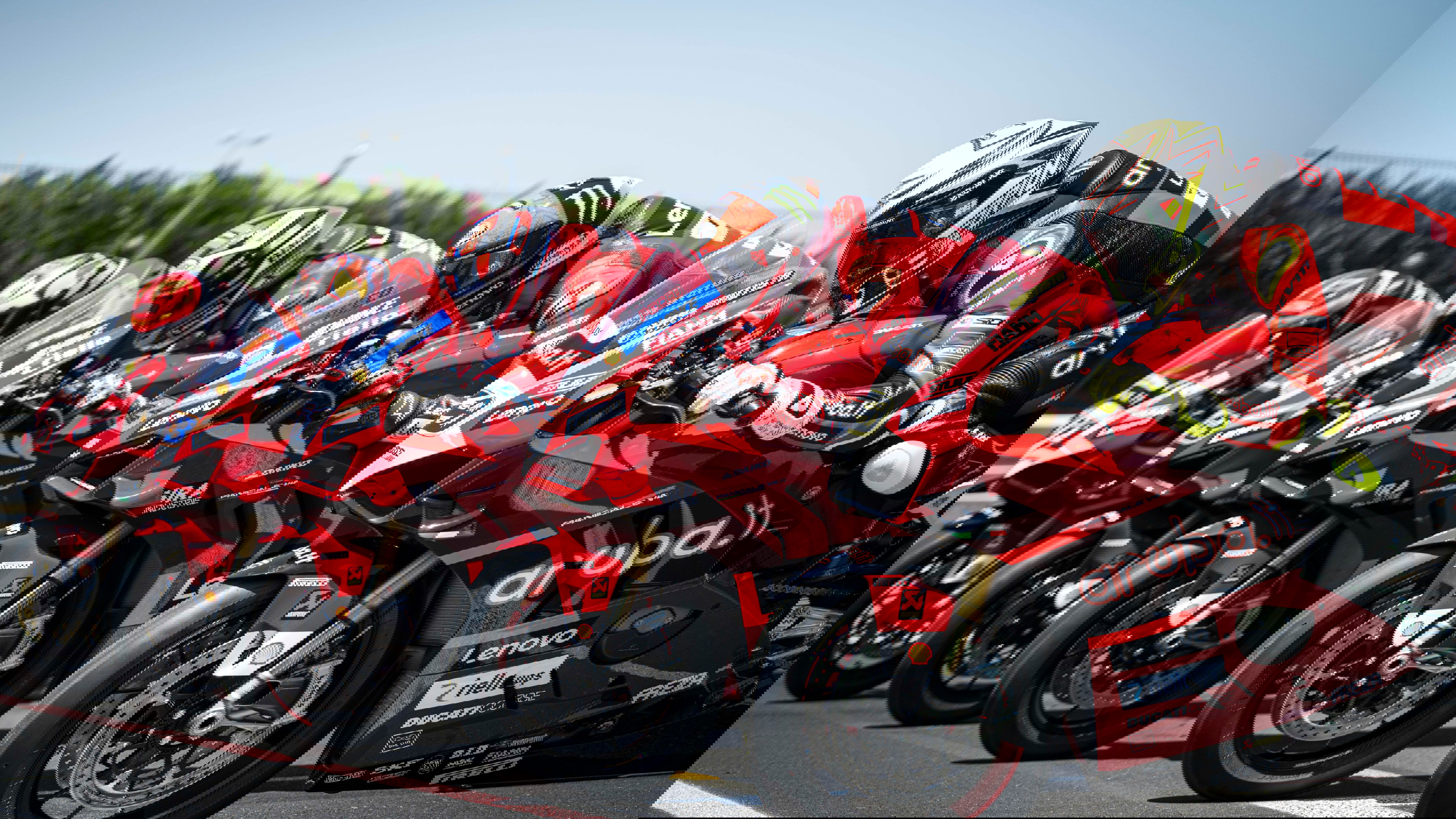 Ducati Race of Champions Panigale V4 S bikes lined up.
